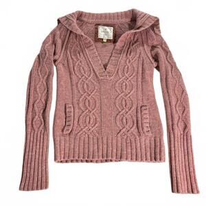 Y2K American Eagle Outfitters Sweater Womens L Cable Knit V Neck Vintage Pink